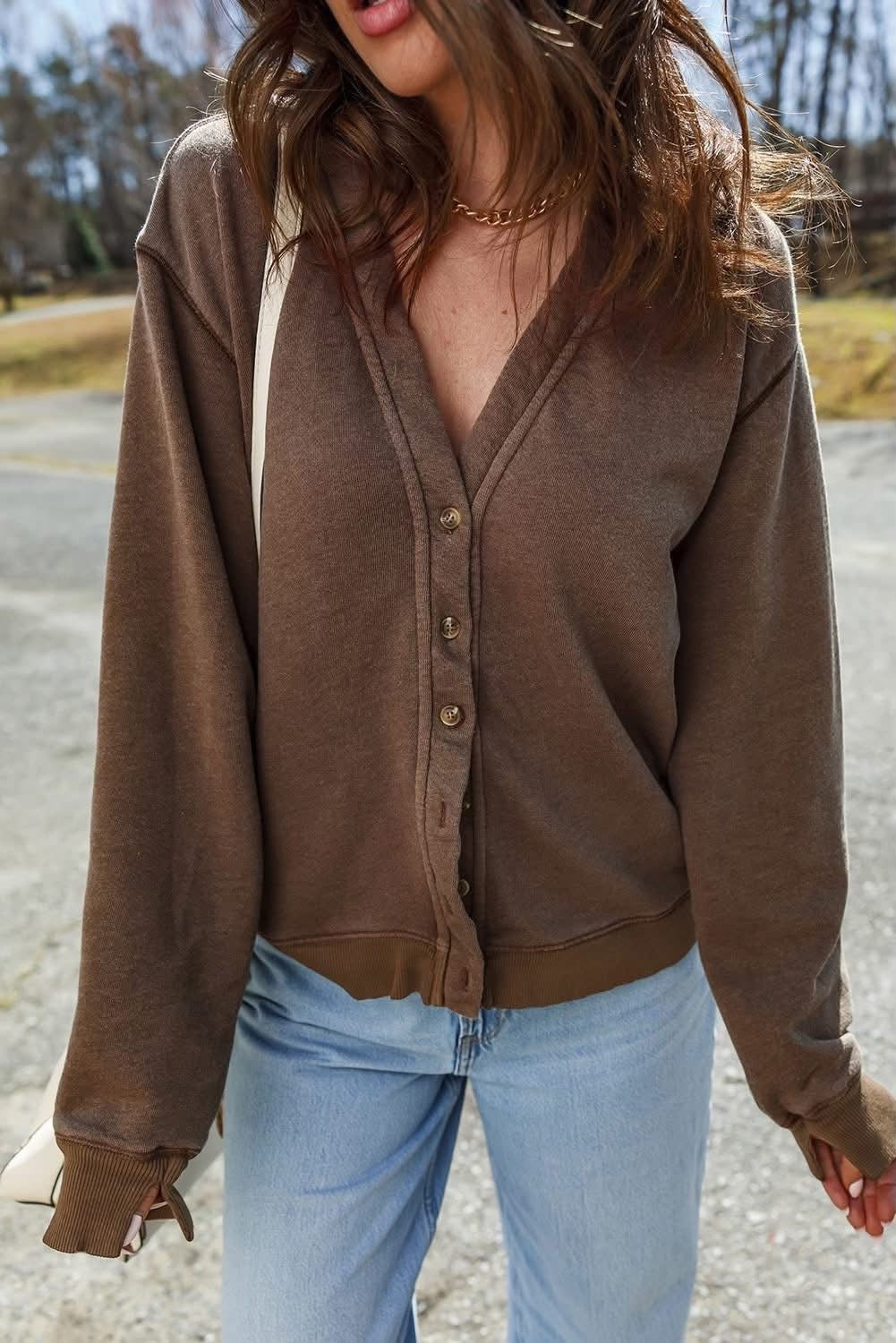 Brown Casual Cardigan