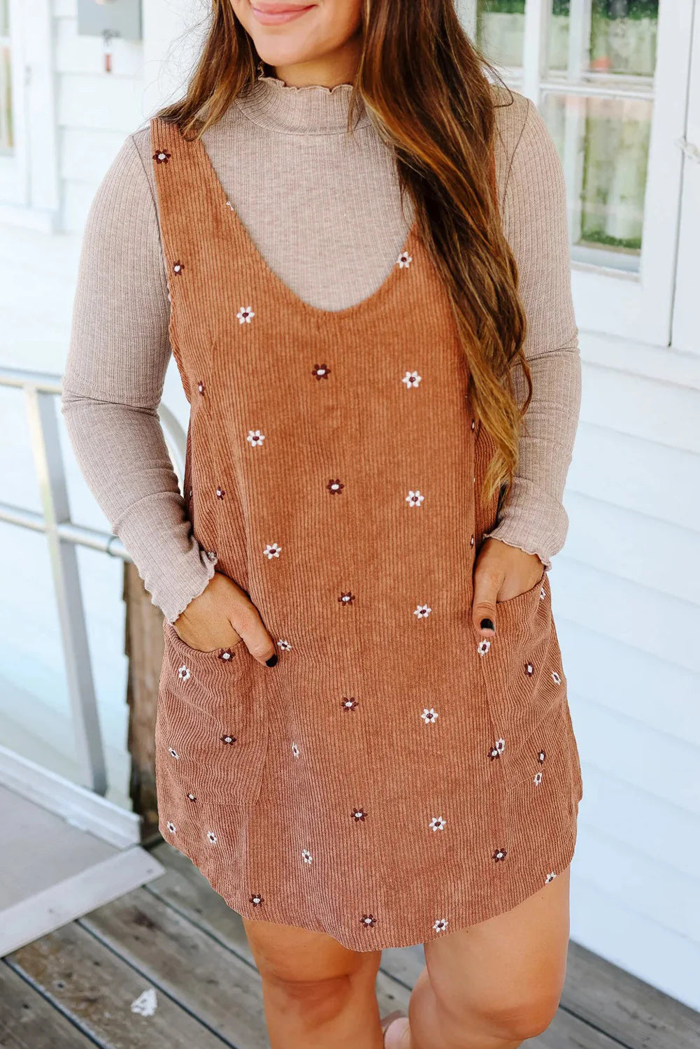Flower Embroidered Corduroy Dress