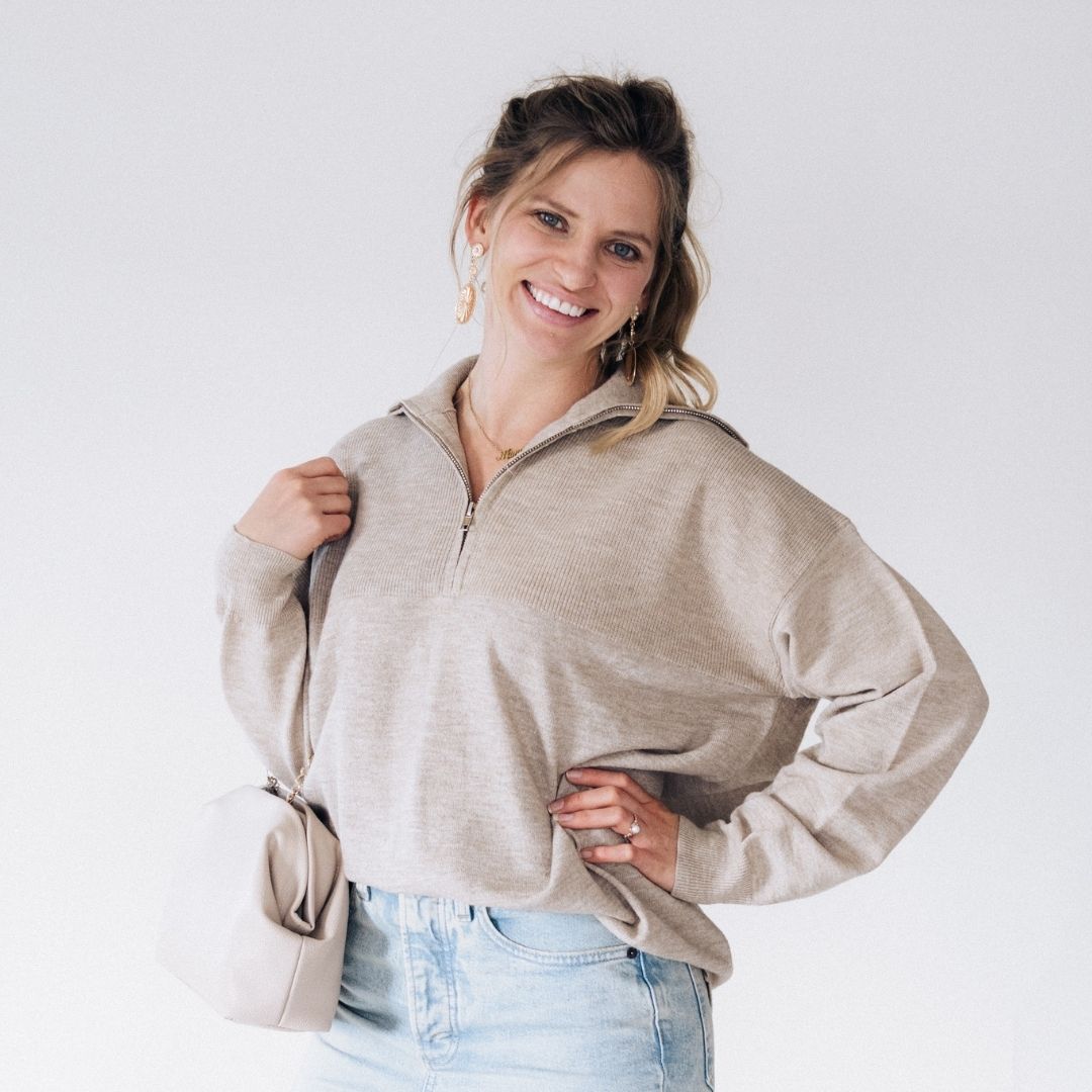 Mama & Mini Quarter Zip Sweater Sand- Adult
