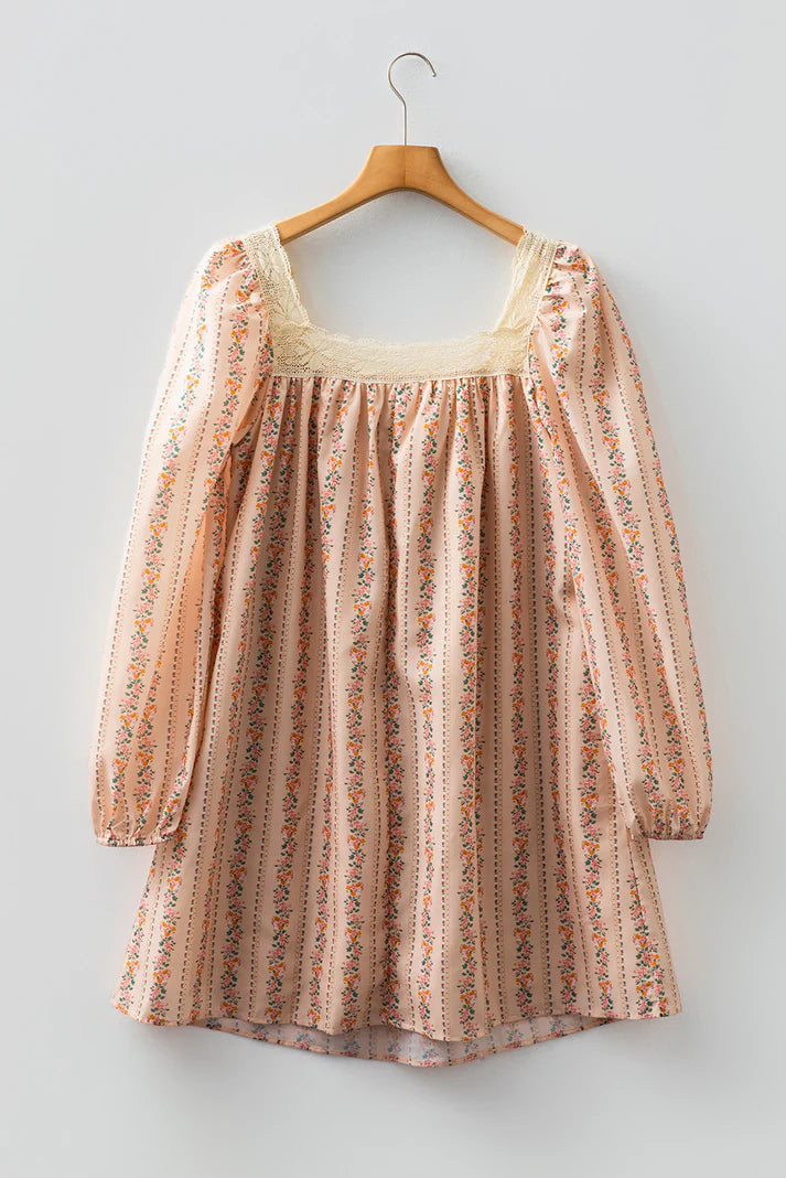 Floral Velvet Bow Loose Mini Dress