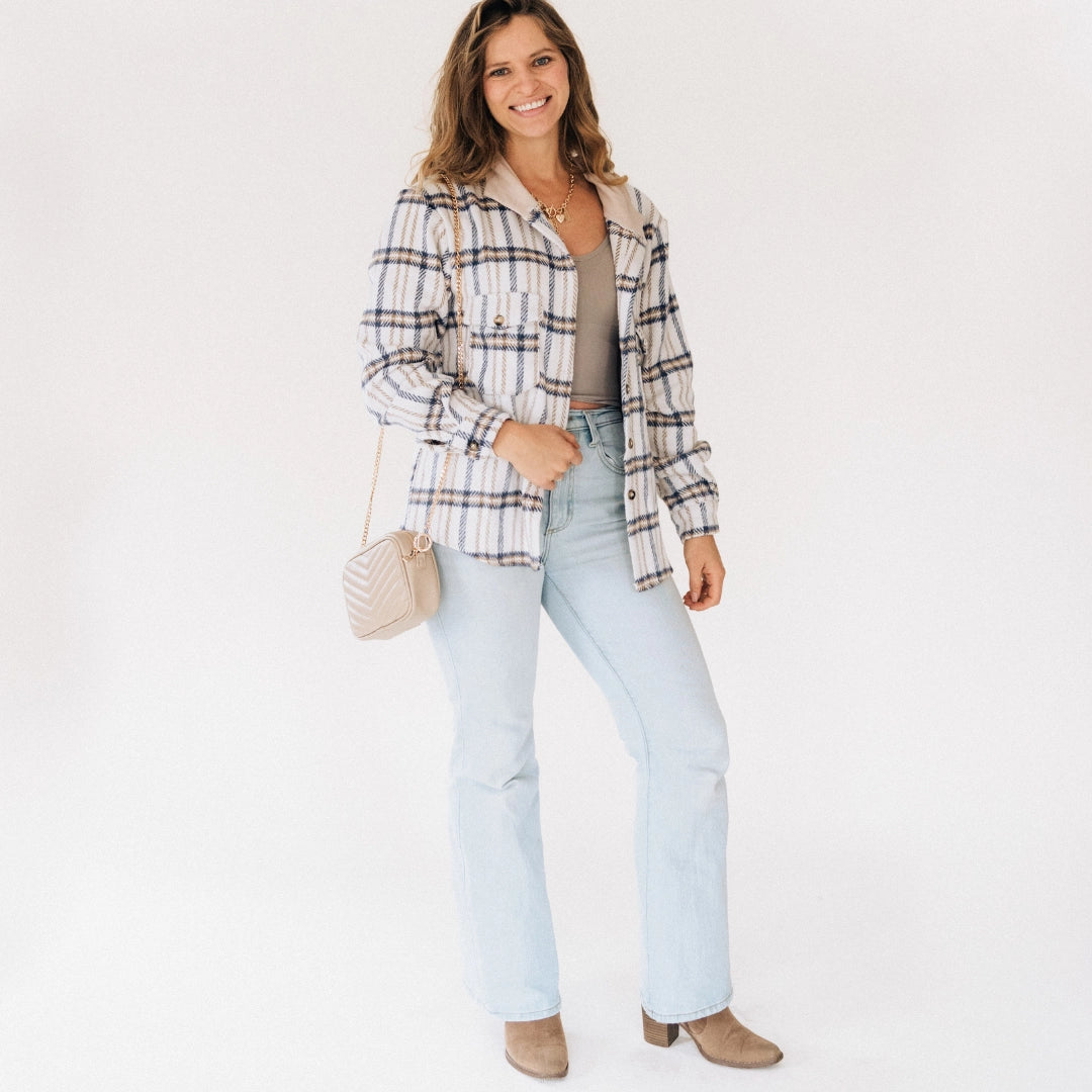 Mama & Mini Cream & Navy Plaid Flannel - Adult