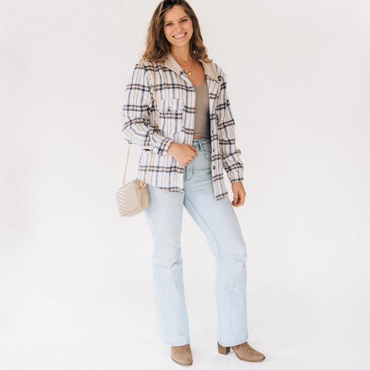 Mama & Mini Cream & Navy Plaid Flannel - Adult